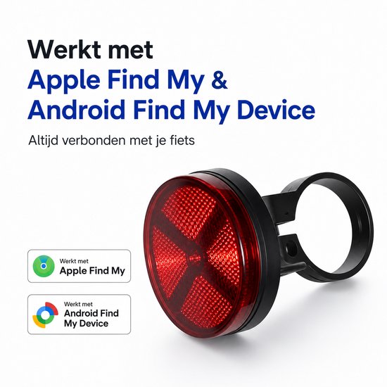GPS tracker fiets – Werkt met Apple Find My & Android Find Hub - Inclusief GPS tracker - Fietsreflector - Zonder abonnement - Onbeperkte lokalisering - Vervangbare batterij - Met geluidssignaal - Fiets tracker - Anti diefstal - Waterdicht