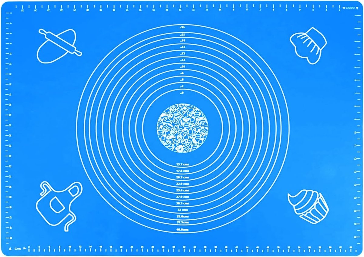 Thijox - Siliconen Bakmat 50x40 cm - Herbruikbare Antiaanbak Deegmat voor Taart, Brood, Koekjes en Pizza - Blauw