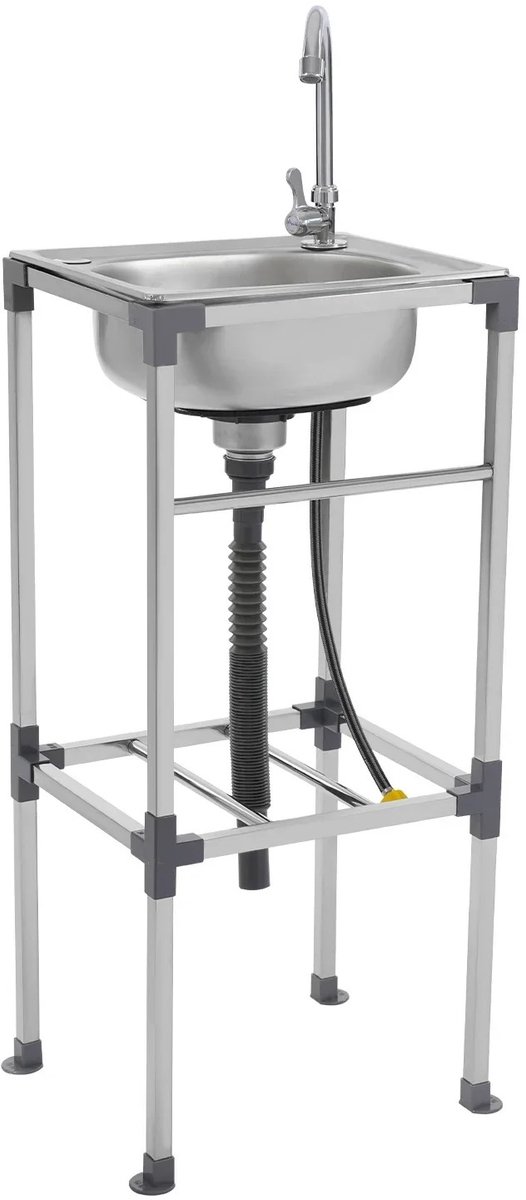 Sello! spoelbak – vrijstaand – 180° draaibare kraan – opbergrek – ergonomische werkhoogte 83cm – draagvermogen 50kg – rvs