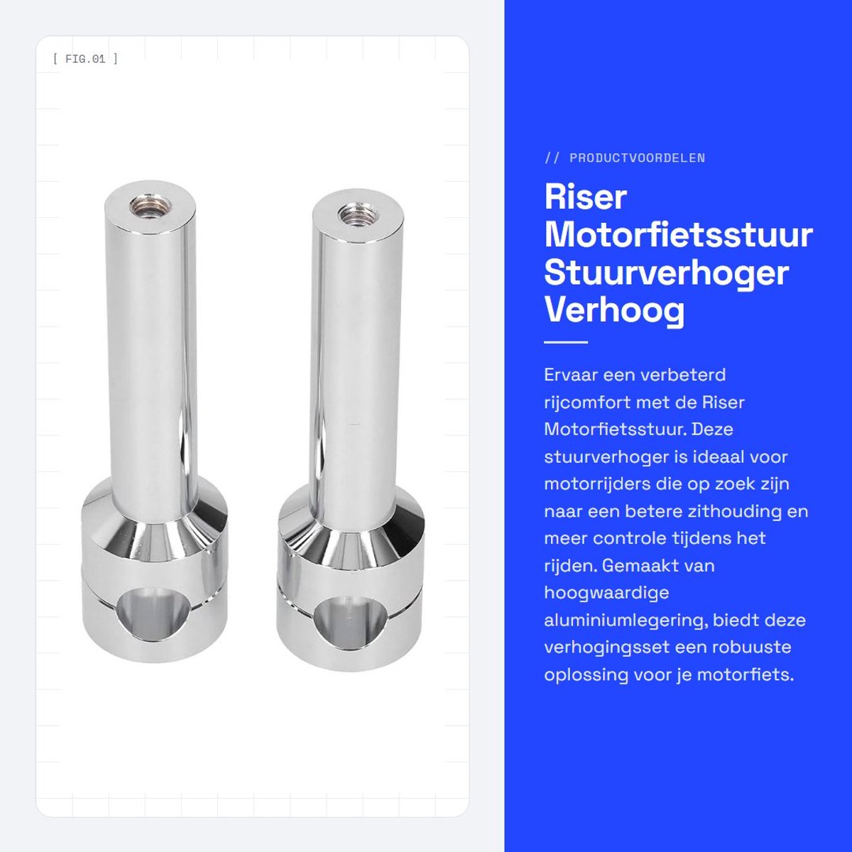 Dailygoods- Riser Stuurverhoger - Aluminiumlegering - 22 mm Stuurdiameter - Set van 2 - Montageklem - Hoge Sterkte
