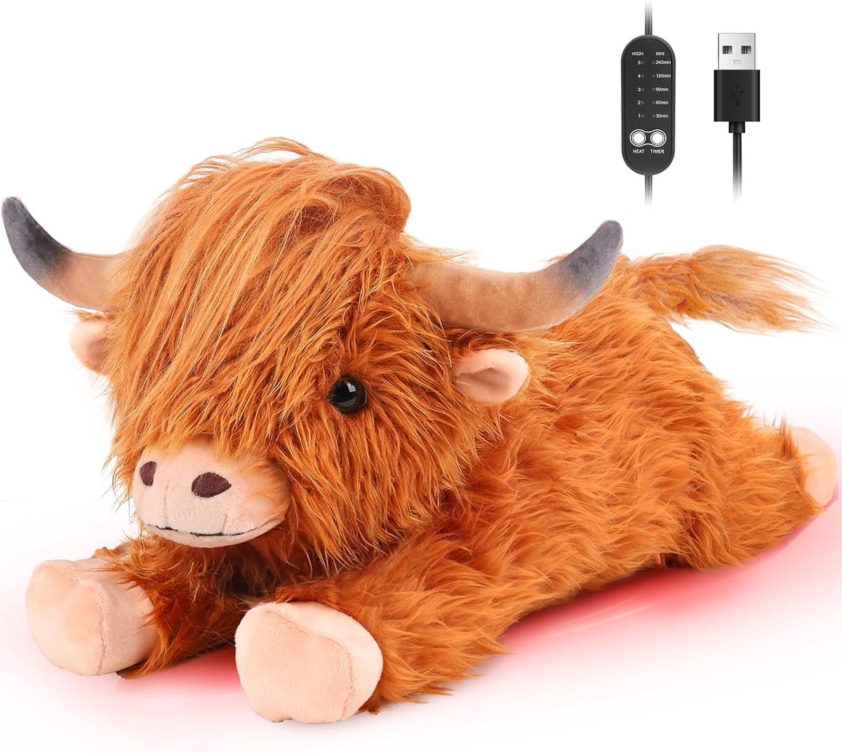 SnelShoppen - Highland Cow Warmtedeken, Elektrisch Verwarmingskussen met Automatische Uitschakeling, USB Knuffeldeken voor Rug, Nek, Schouders, Buik -
