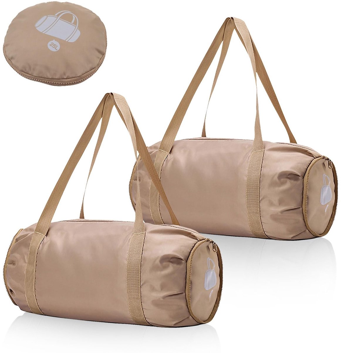 Dailygoods - 2 stuks 48,3 x 28,9 cm opvouwbare reistassen, 25 liter waterdichte sporttas voor dames en heren, handtasje, weekendtas voor fitness, camping, gym, weekendpakket, overnachtingspakket, Bruin