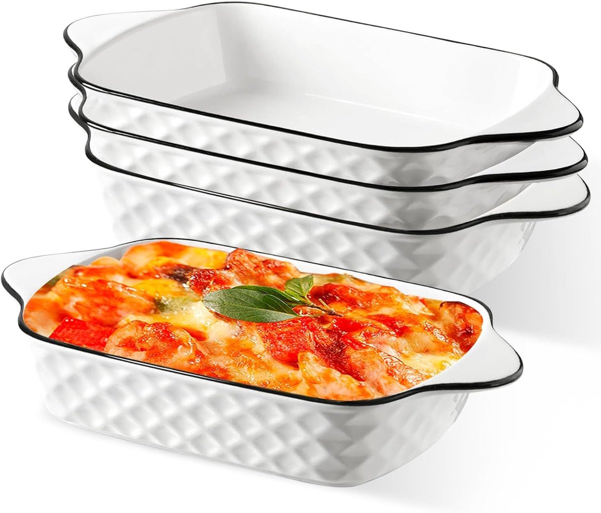 Set van 4 kleine bakvormen van hoogwaardig keramiek met handvatten - geschikt voor oven, magnetron en heteluchtfriteuse - ideaal voor ovenschotels, pasta en desserts