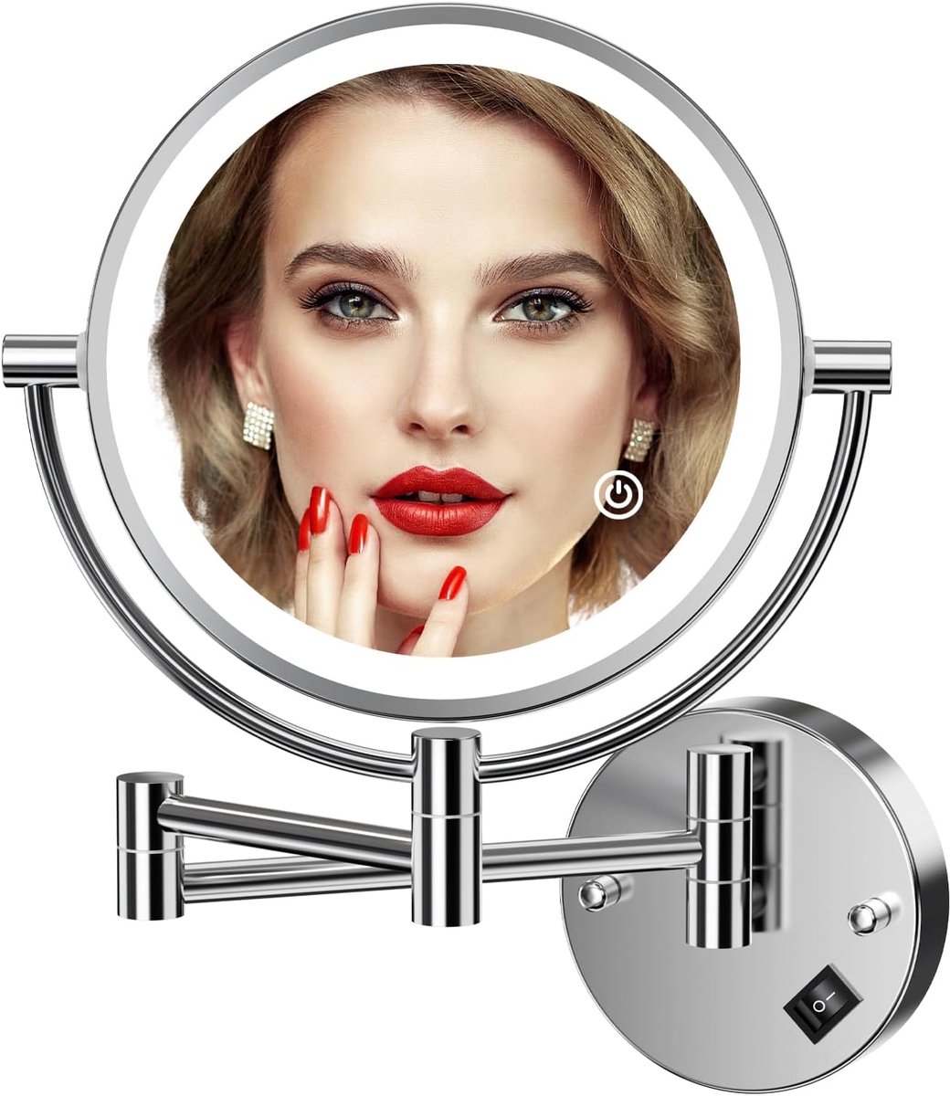 Thijox - Dimbare Make-Up Spiegel met LED Verlichting 1X/20X Vergroting, Aanraakschakelaar, 3 Kleuren Instelbaar, Wandmontage, Ideaal voor Badkamer, Sp