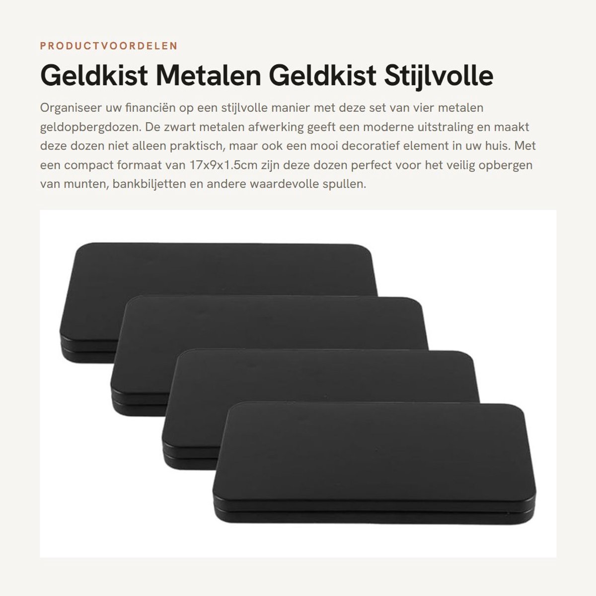Dailygoods - Geldkist - Metalen Geldkist - Stijlvolle Opbergoplossing - Zwart - Geldorganizer - Voor Contant Geld en Munten - 4 Stuks