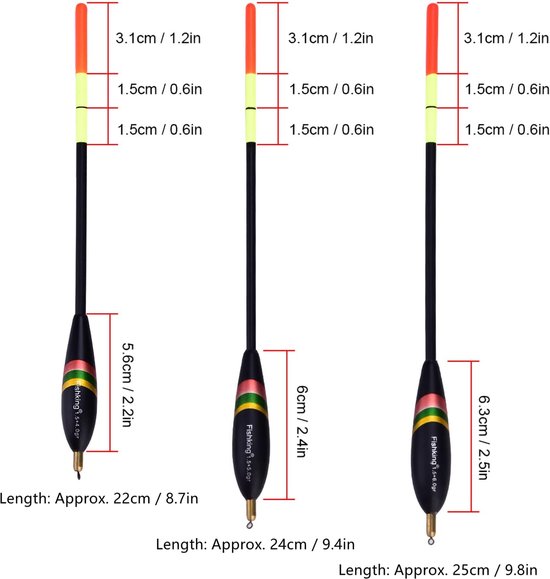 SnelShoppen - Fishing Floats Coarse Fishing Floats 3 Stuks, Gewogen Waggler Floats 1.5 + 6g, 1.5 + 5g, 1.5 + 4g, Perfect voor Recreatief Vissen — afbeelding 5
