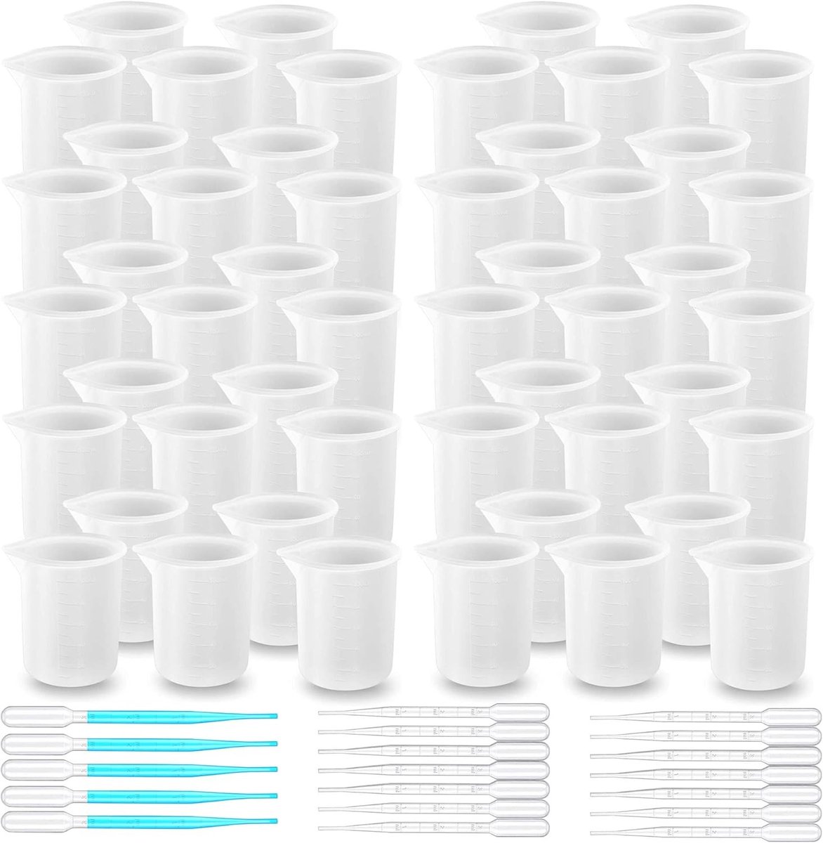 50 Stuks Silicone Maatbekers voor Hars, 100ml Niet-Plakkerige Mengkom voor Epoxy, Perfect voor Sieraden Maken en Creatieve Projecten