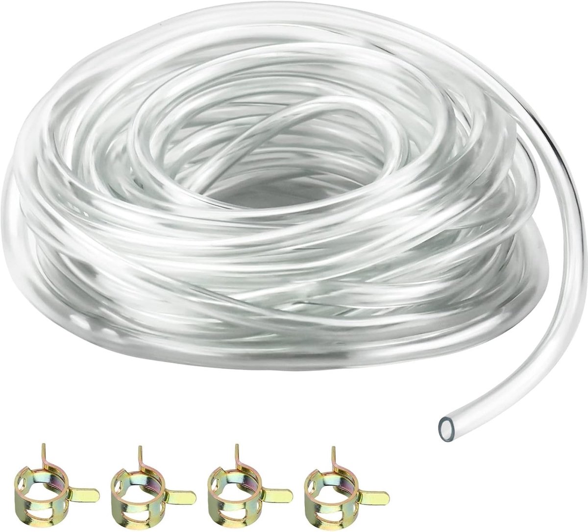 Duurzame PVC Slang 5 m, 8 mm x 11 mm, Inclusief 4 Slangklemmen voor Water, Lucht en Brandstof Gebruik