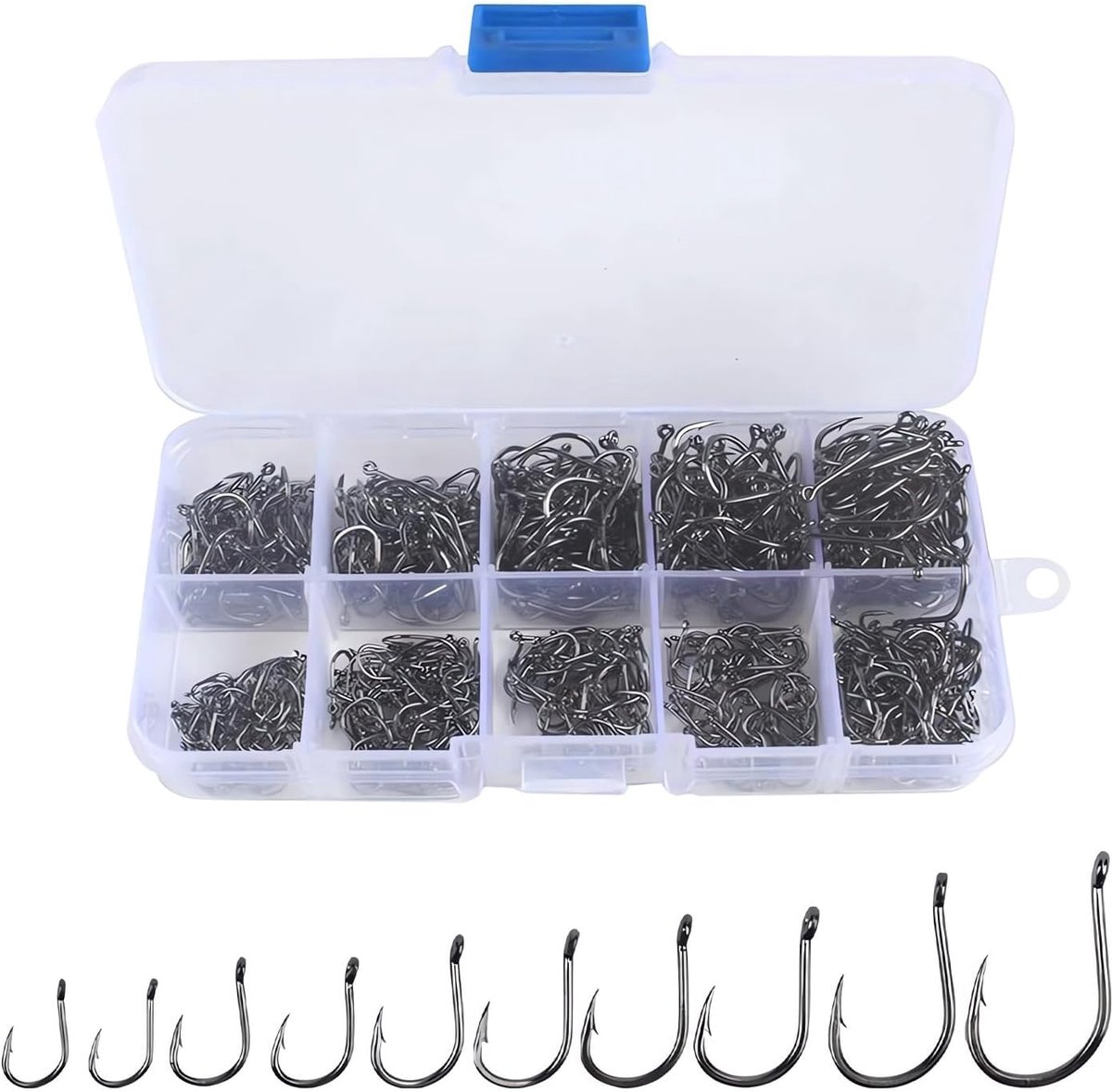 Dailygoods- Vishaken 500 Stuks - Koolstofstalen Haken - Voor Zoet/Zout Water - Ideaal voor IJsvisserij - Scherp en Duurzaam - Inclusief Plastic Doos - Visaccessoires