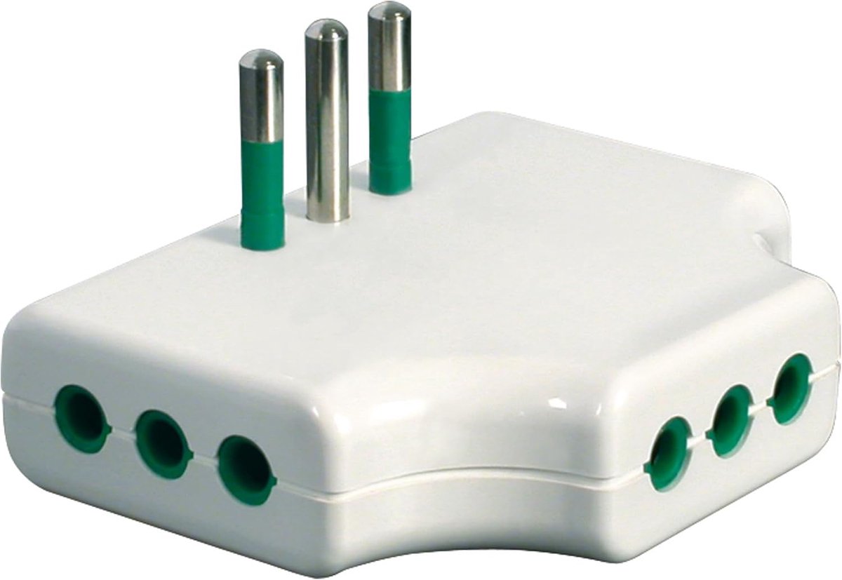 SnelShoppen - Adapter Drievoudig Stopcontact Plat - Ruimtebesparende Italiaanse Stekker 10 A - 3 Kleine Italiaanse Stopcontacten voor Thuis, Camping e
