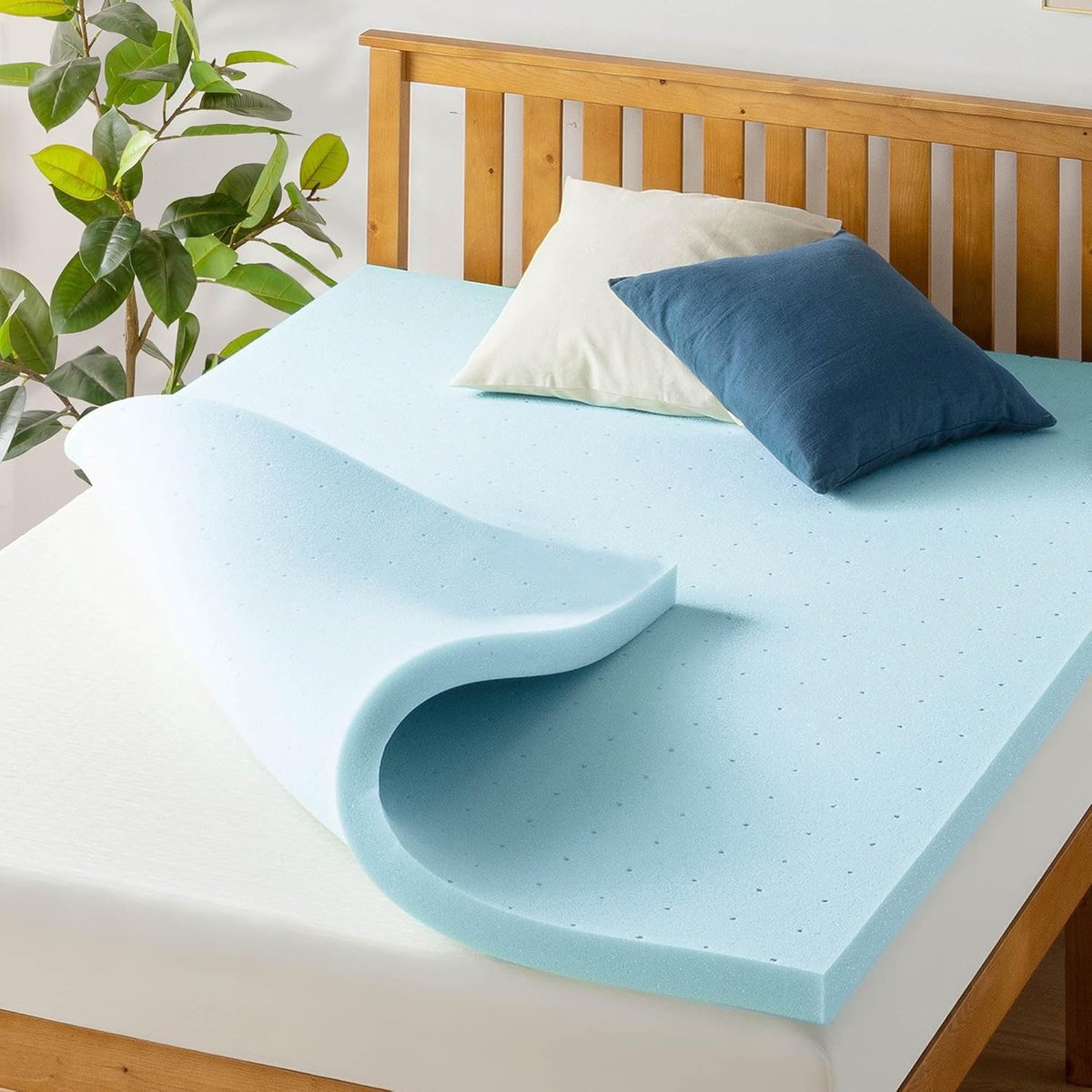 SnelShoppen - Comfortabele Matras Topper 5 cm Dikte van Geventileerd Gel Geheugenschuim, Twin, Blauw - Voor Verfrissende Slaap en Optimaal Comfort
