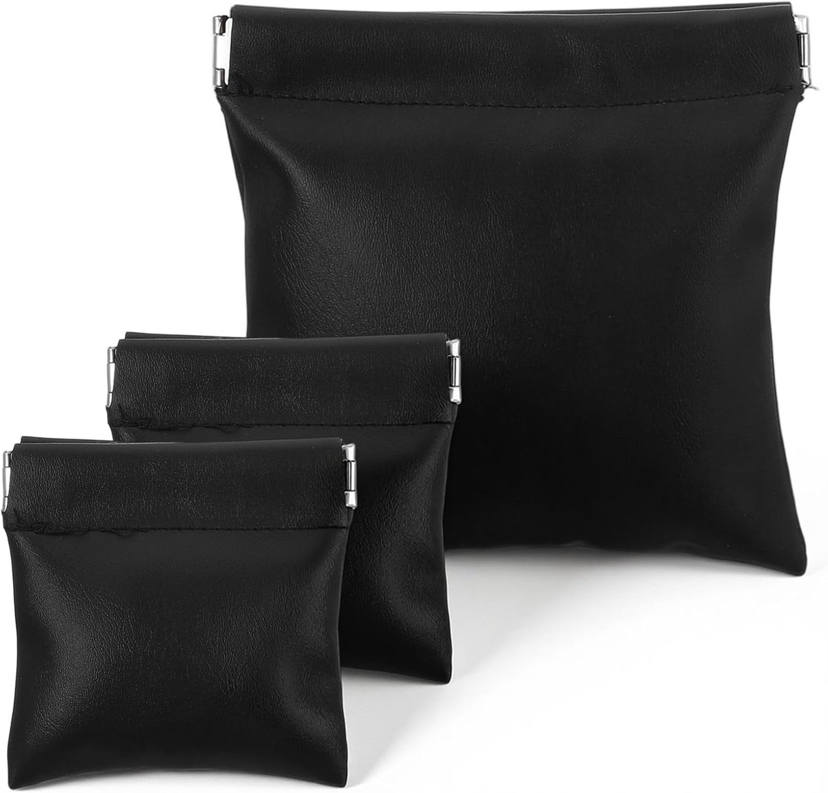 SnelShoppen - 3Pcs PU Leather Change Holder Set - Zipperloze Muntportemonnee voor Mannen - Zwart - Compacte Makeup Tas voor Reizen en Organiseren van