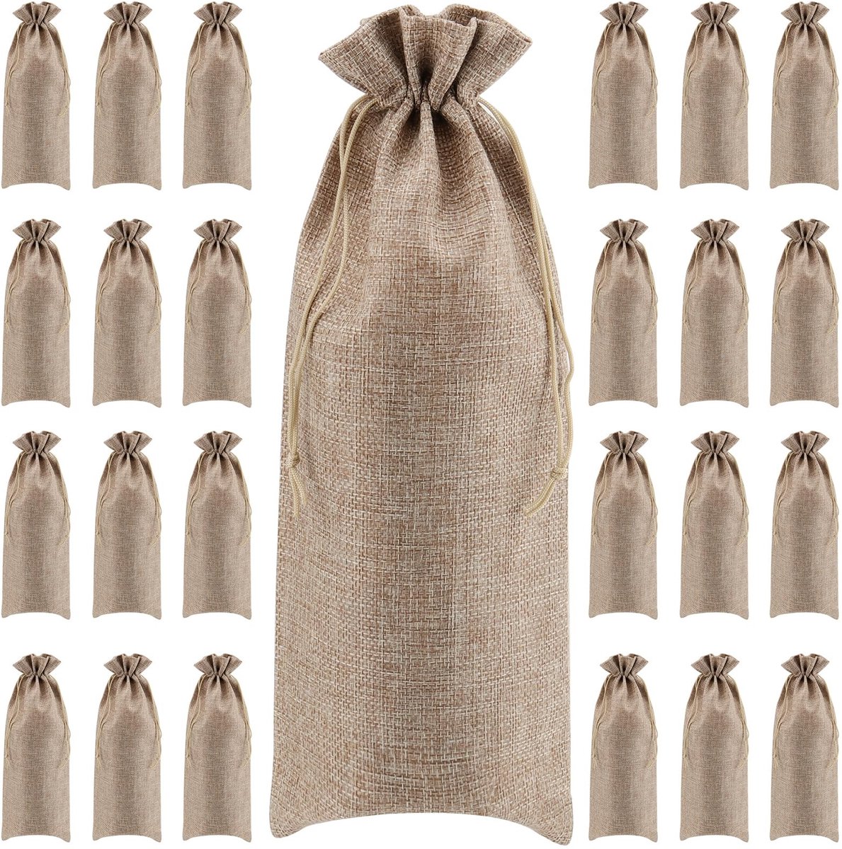 Dailygoods - MANCHAP 24 stuks 15 x 35 cm jute wijn geschenkzakken, jute wijnfles geschenkzakken met trekkoorden, trekkoord Hessische wijn geschenkzak flesdrager voor bruiloft, feest, thuisopslag