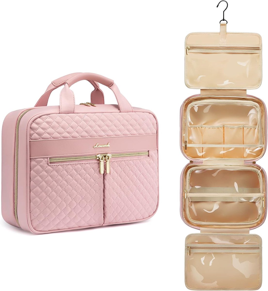 SnelShoppen - Grote Toilettas voor Dames, Hangende Reis-Toilettas, Waterdicht, Roze, XL (34 x 23,8 x 9,9 cm) - Make-uptas, Ideaal voor Vakantie, Campi