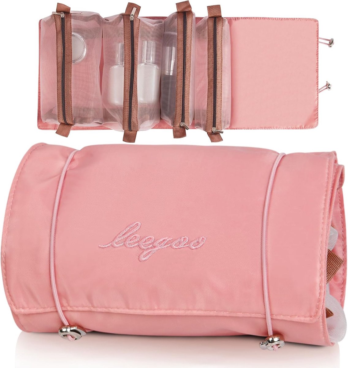 SnelShoppen - Toilettas 4-in-1 voor Vrouwen, Cosmetica Tas, Draagbare Waszak, Vouwbare Cosmetica Tas, Reis Toilettas, Medium, Roze, Voor Dagelijks Geb