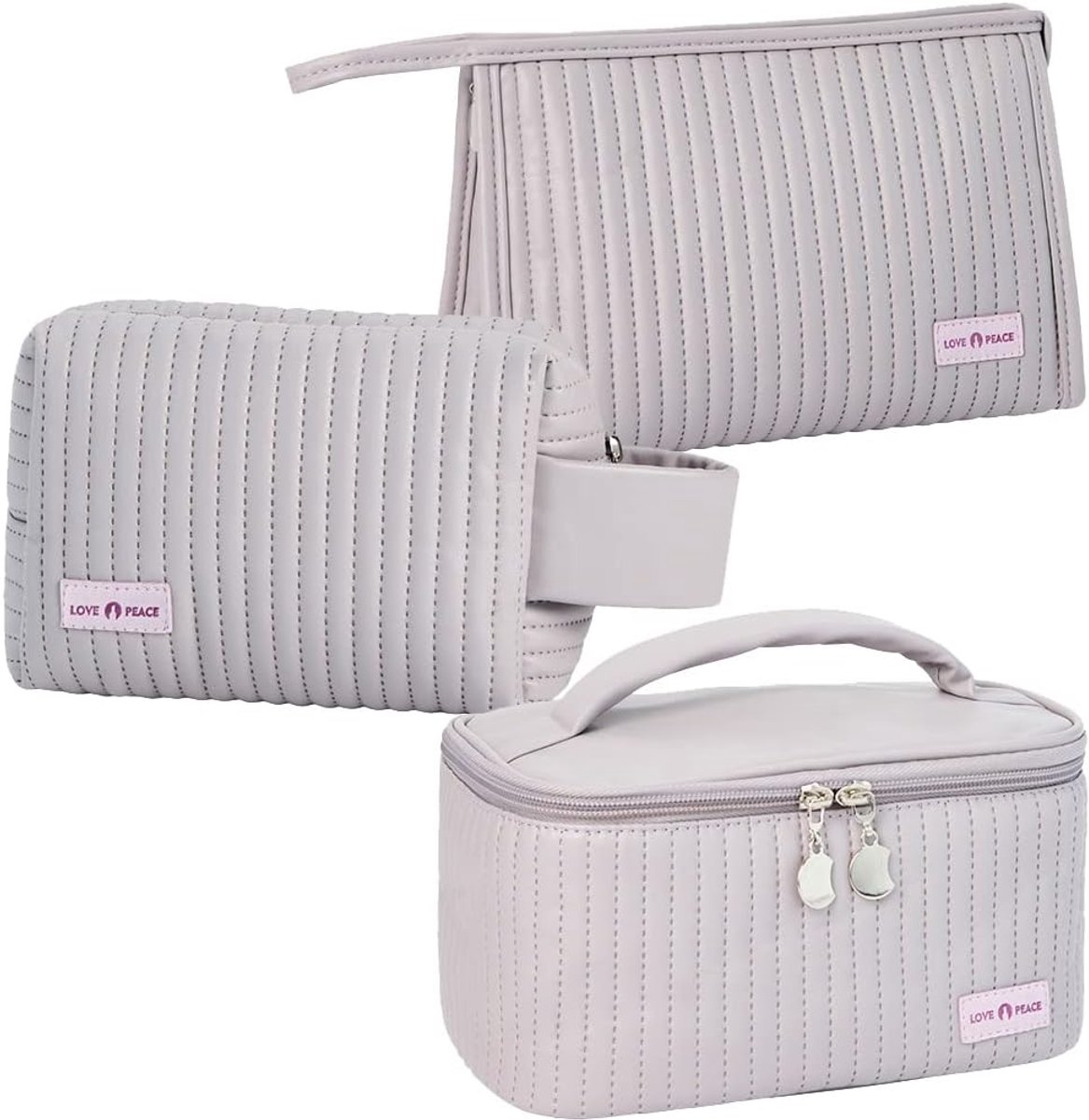 Make-up tas 3-delig - waterdicht leer - multifunctionele organizer - ideaal voor reizen - SnelShoppen