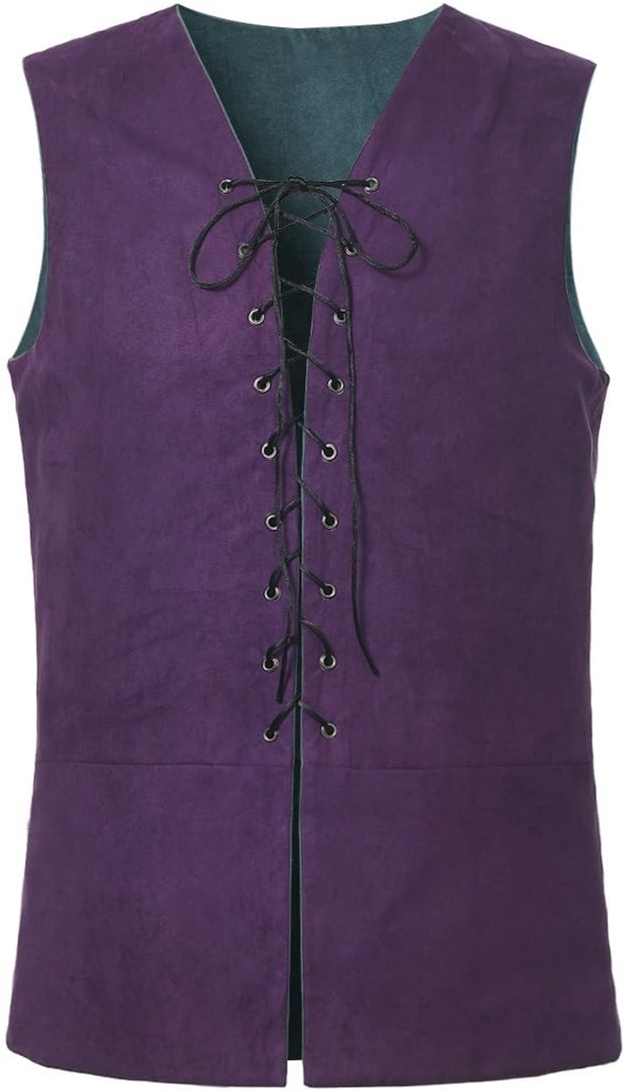 Dailygoods - Renaissance Herenvest van Suède - Omkeerbaar, Groen/Paars, XL