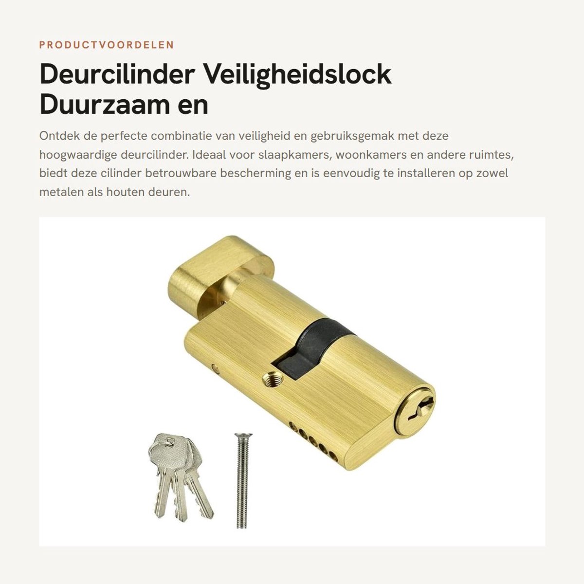 Dailygoods- Deurslot Veiligheid - Cilinderslot 65mm - Vergrendeling Binnendeur - Antroest Koper - Duurzaam - Eenvoudige Installatie - Deurslotcilinder