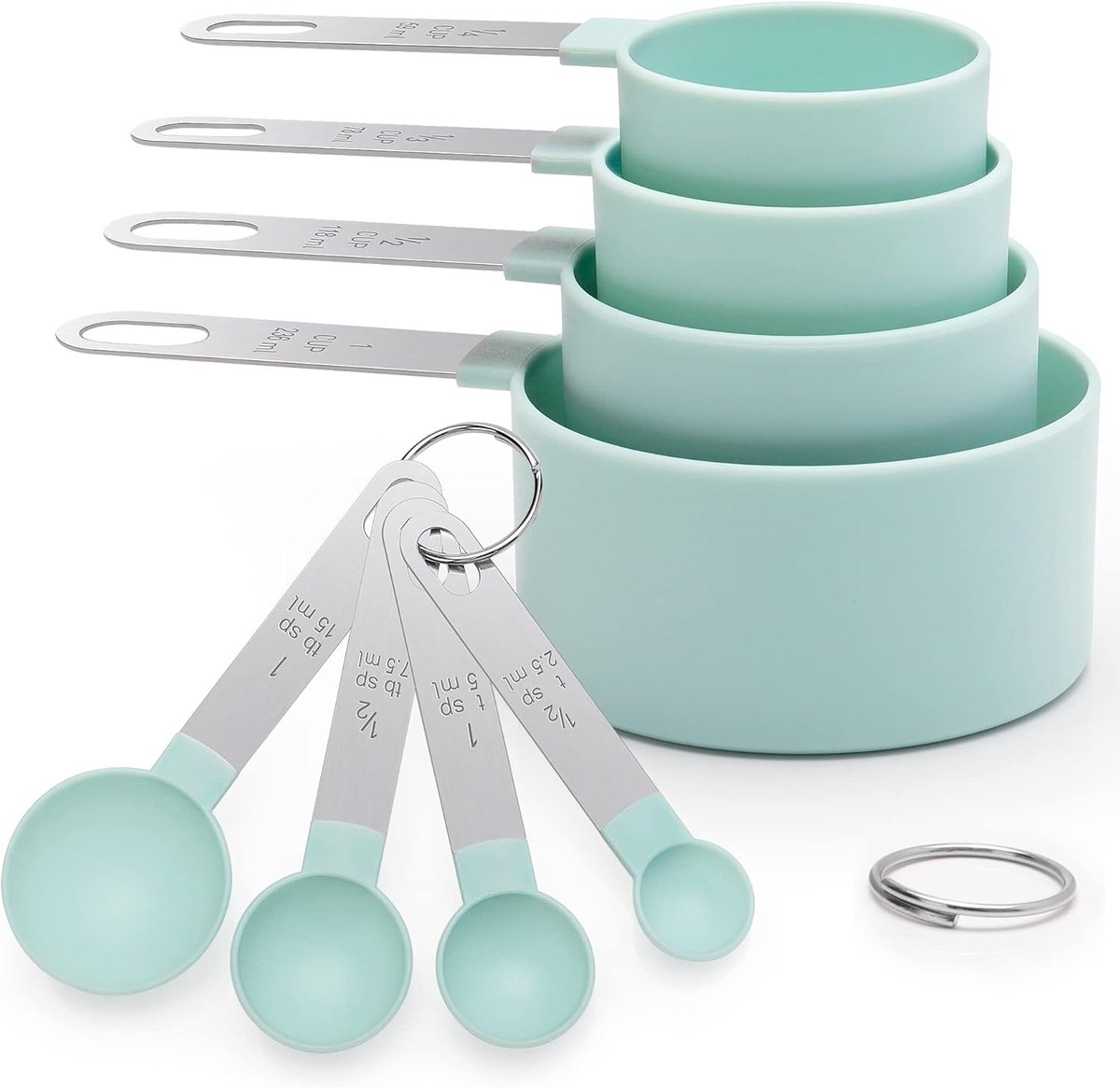 Dailygoods - Maatlepelset 8-delige set met roestvrijstalen handgrepen, met 4 maatbekers en 4 lepels, meetgereedschap voor vloeistoffen en vaste stoffen, doseerlepel voor bakmessen