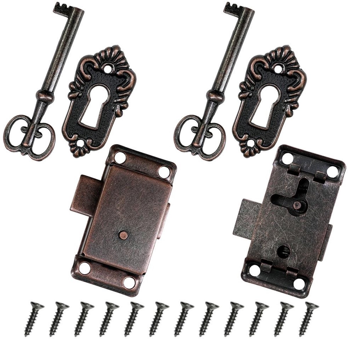 Dailygoods- Kastslot Antiek - 2 Stuks - Meubelslot - Decoratief - Veiligheid - Robuust IJzer met Roestvrije Lak