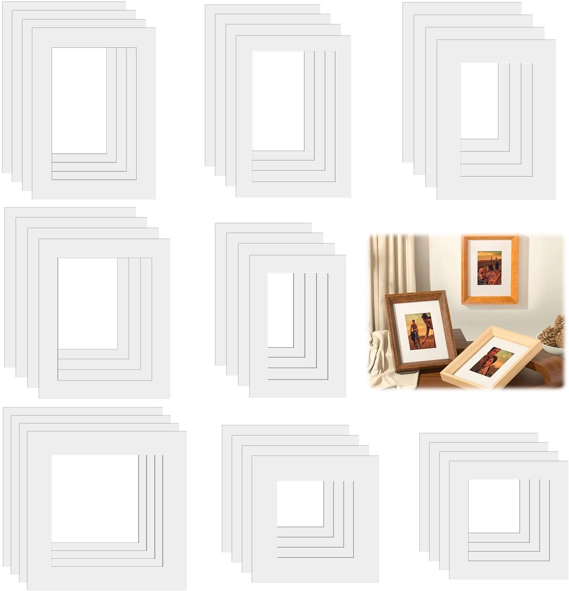 Dailygoods- Passepartout 32 Stuks - Beige Passepartout - Waterbestendig - Versterkt Ontwerp - Voor Fotolijsten - Duurzaam Papier - Fotolijst