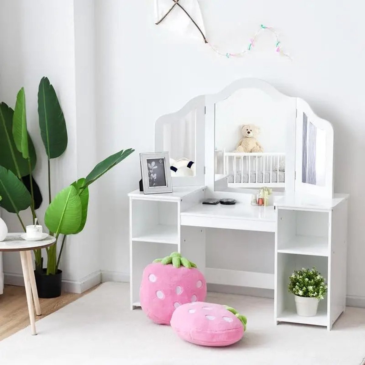 Dailygoods Kinderen Drievoudig Opvouwbare Spiegel Make-up Kaptafel Set - Wit