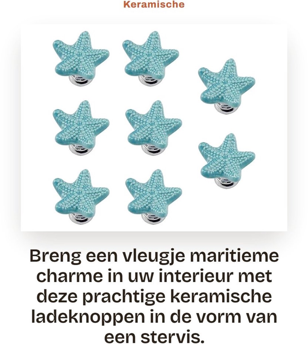 Dailygoods- Kastknoppen 8 Stuks - Stervormig - Keramiek - Zinklegering - Navy Blauw - D34x
