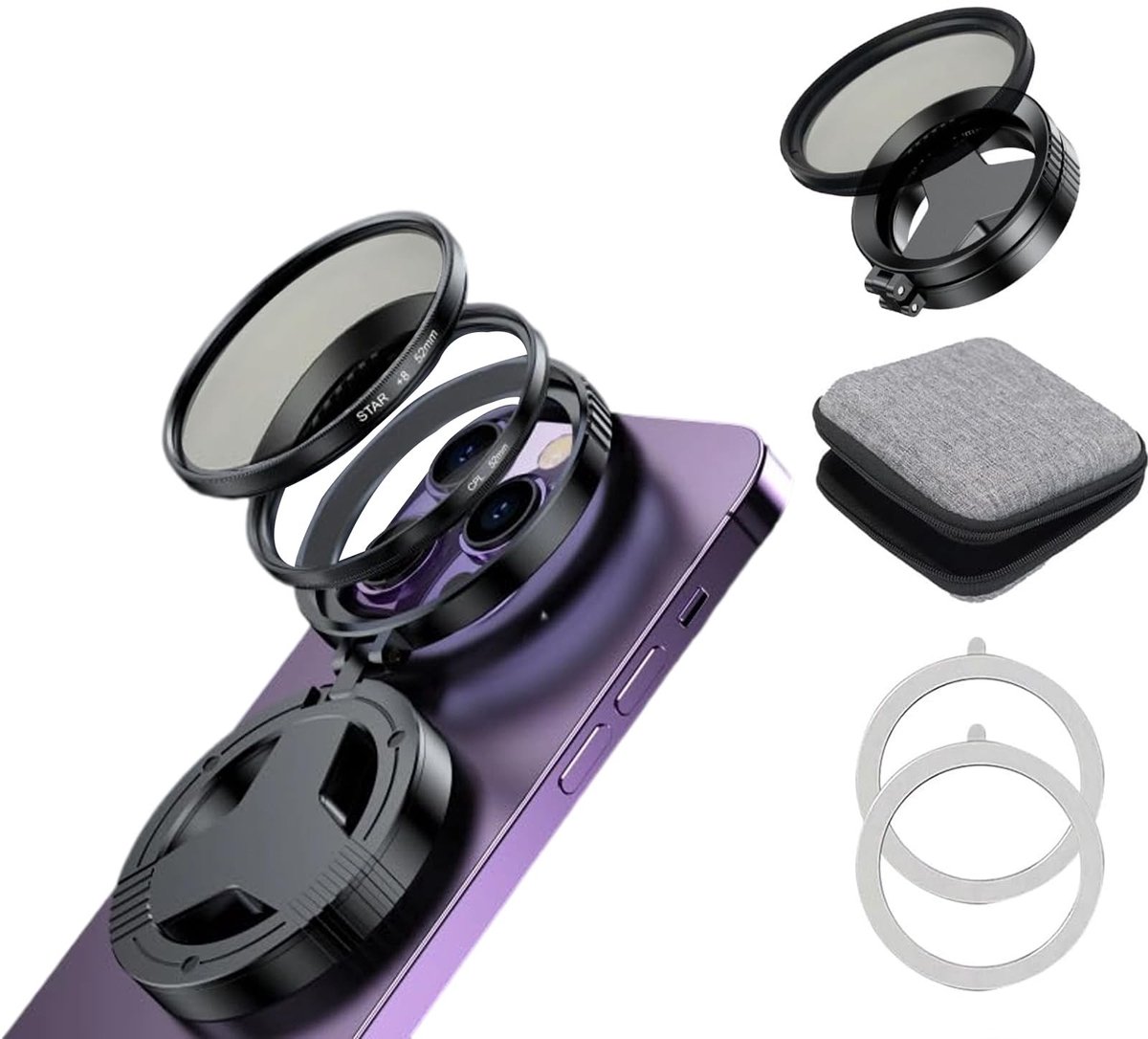 Dailygoods- CPL-filter magnetisch - polarisatiefilter - draaibaar - geschikt voor iPhone 13-17 Pro Max - 15 mm verlengingsafstand - filtert reflecties