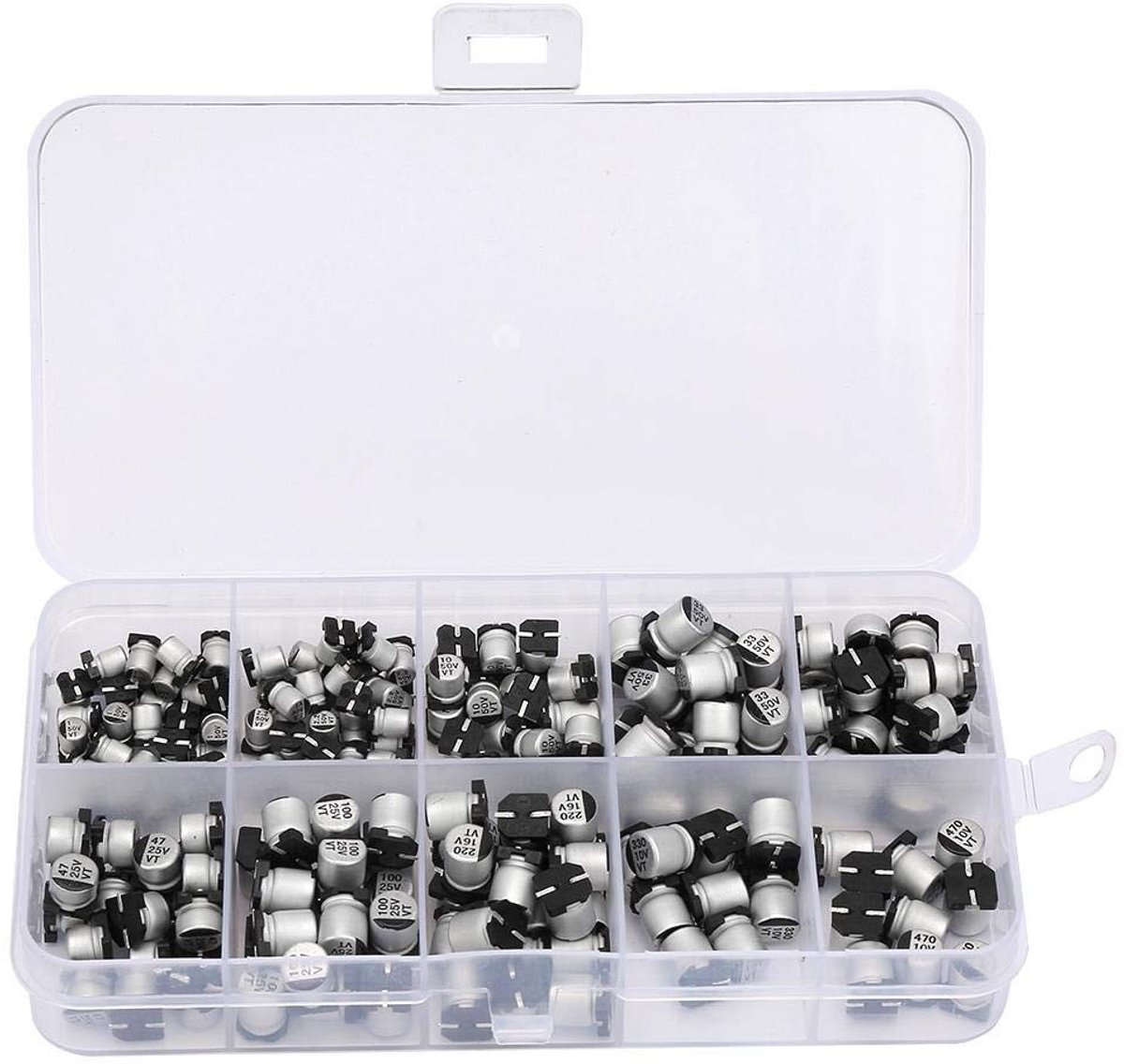 Dailygoods - 200pcs Electrolytic Capacitor - Capacitor Set - Handig in een box - Assortiment van 1uF tot 470uF - Voor elektronica projecten - Perfect...