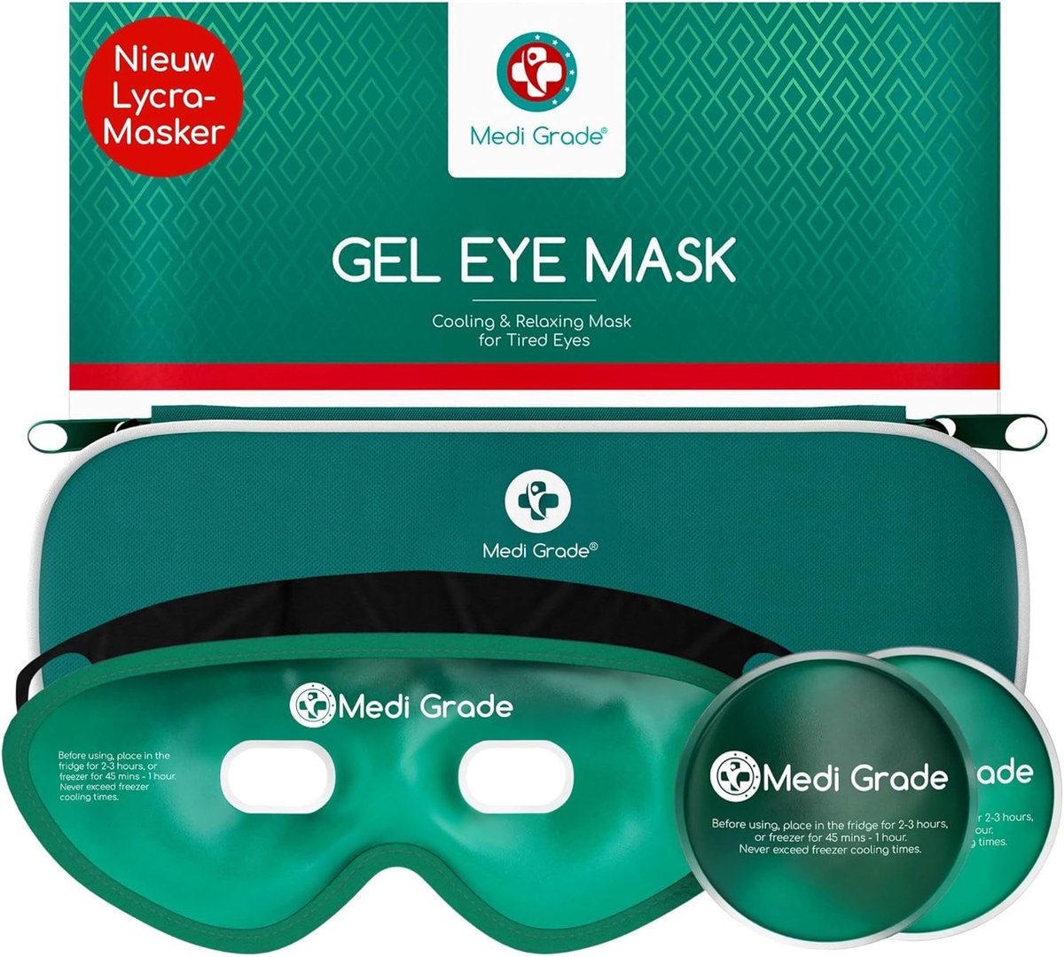 SnelShoppen - Medi Grade Verkoelend Oogmasker - Herbruikbaar Gel-Oogmasker met 2 Verkoelende Oogkussentjes, Lycra-stof, Opbergtas - Ontspanning Thuis