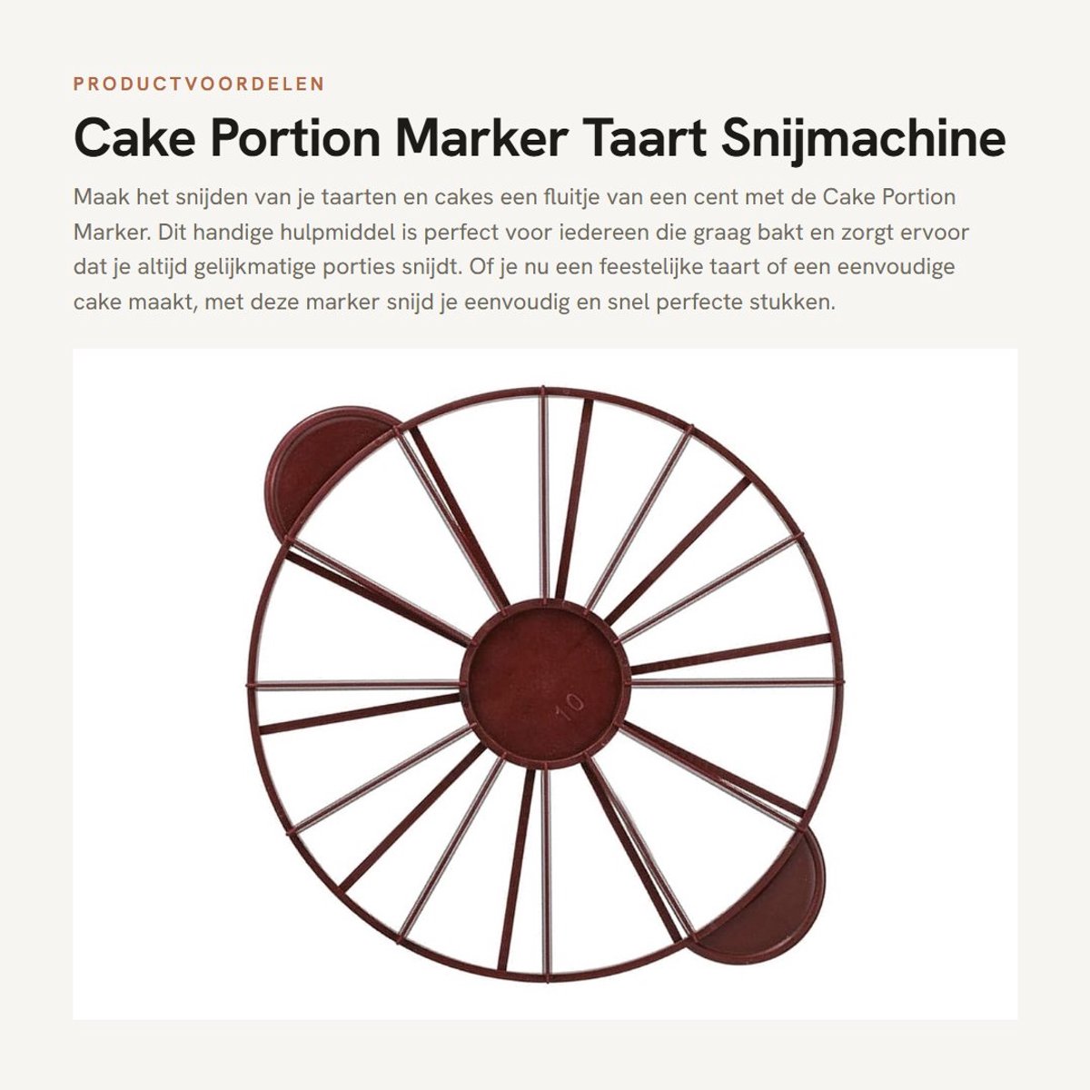 Dailygoods- Cake Portion Marker Ergonomisch Handvat - Taart Snijmachine - Cake Slice Verdeler - Plastic - Diameter 27cm - Voor Verjaardagsfeest/Bruiloft - Taartscheider