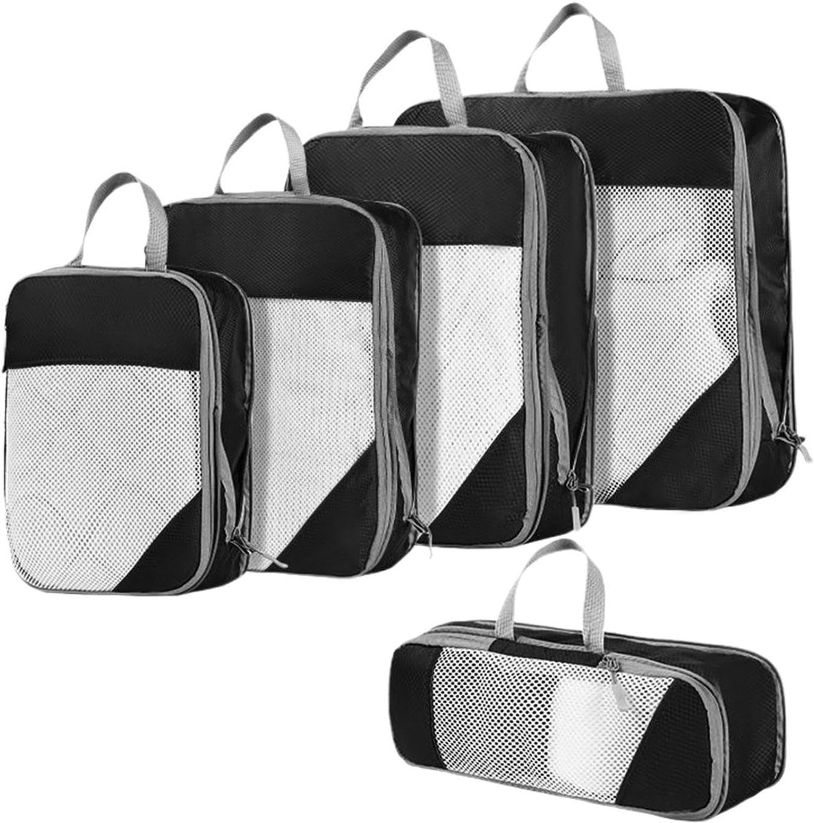 Compressiezakken Reizen - Opbergzakken Kleding - Bagage Organiseren - Waterdicht Ontwerp - 5 Stuks - Zwart