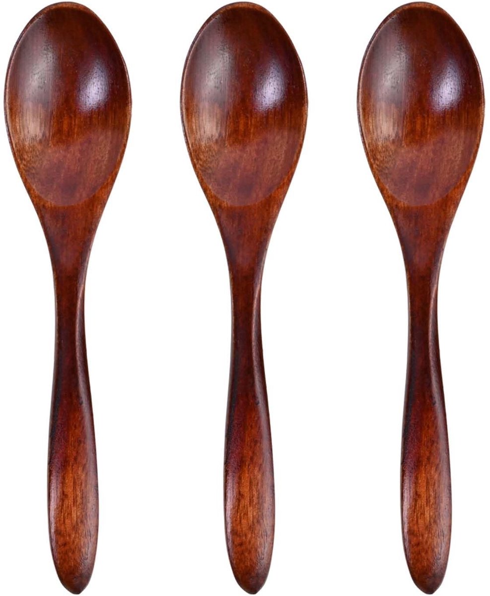 Dailygoods - 3 stuks houten kooklepels 14 cm, Nanmu houten lepels voor kinderen, raam-soeplepel, lange greep koffie thee, lepel voor honingpap