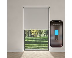 Eve Motionblinds (Matter) - Slim elektrisch rolgordijn voor binnen, app-/spraakbediening, schema's, verduisterend, oplaadbare accu, vrijhangend, schroefmontage, automatiseringen, vereist een hub, lichtgrijs - 240x190cm