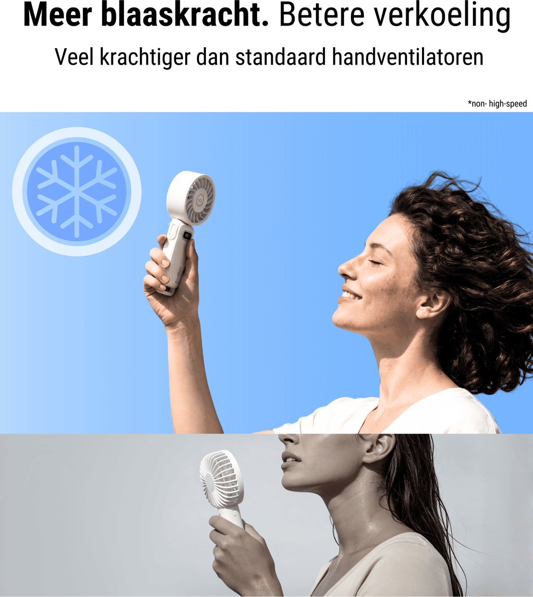 Diveblues® Handventilator Oplaadbaar - Premium Personal Fan - AIR 100 – High Speed Blaaskracht – 100 Snelheden – LED Scherm - Handwaaier – Waaier – Draagbare Ventilator - Koelt écht — afbeelding 2