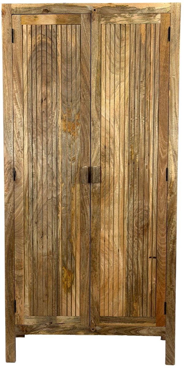 Ervesto Kast Mango Massief Hout 187 cm - Woonkamerkast - Opbergkast - Warm Lichtbruin - Handgemaakt - 4 Deurvakken - Mangohout