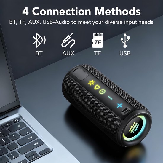Draagbare Bluetooth Speaker - Muziekbox met Licht - Muziek Luisteren Buiten - Waterdicht Ontwerp - 20 Meter Bereik - Zwart — afbeelding 3