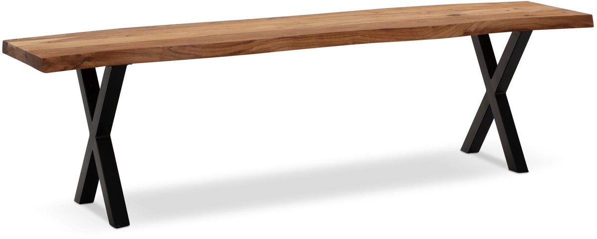 Acacia Eetkamerbank 160x40 cm - Modern - Massief Hout - Licht Goudbruin - X-poten - Uniek Design - Voor 3 Personen