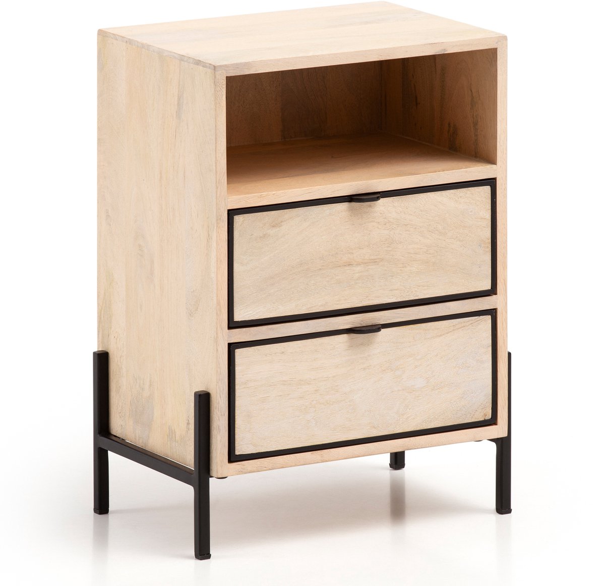 Ervesto Nachtkastje WL6.787 - Nachtkastje En Bijzetkast - Mango Massief Hout En Metaal - 43x60x30 Cm - 2 Lades En Open Vak - Handgemaakt Industrieel Design