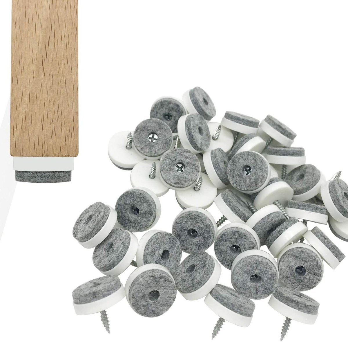 Vilt Pads - Meubelglijders - Vloer Beschermen - Schroef-in Model - 60 Stuks - Wit