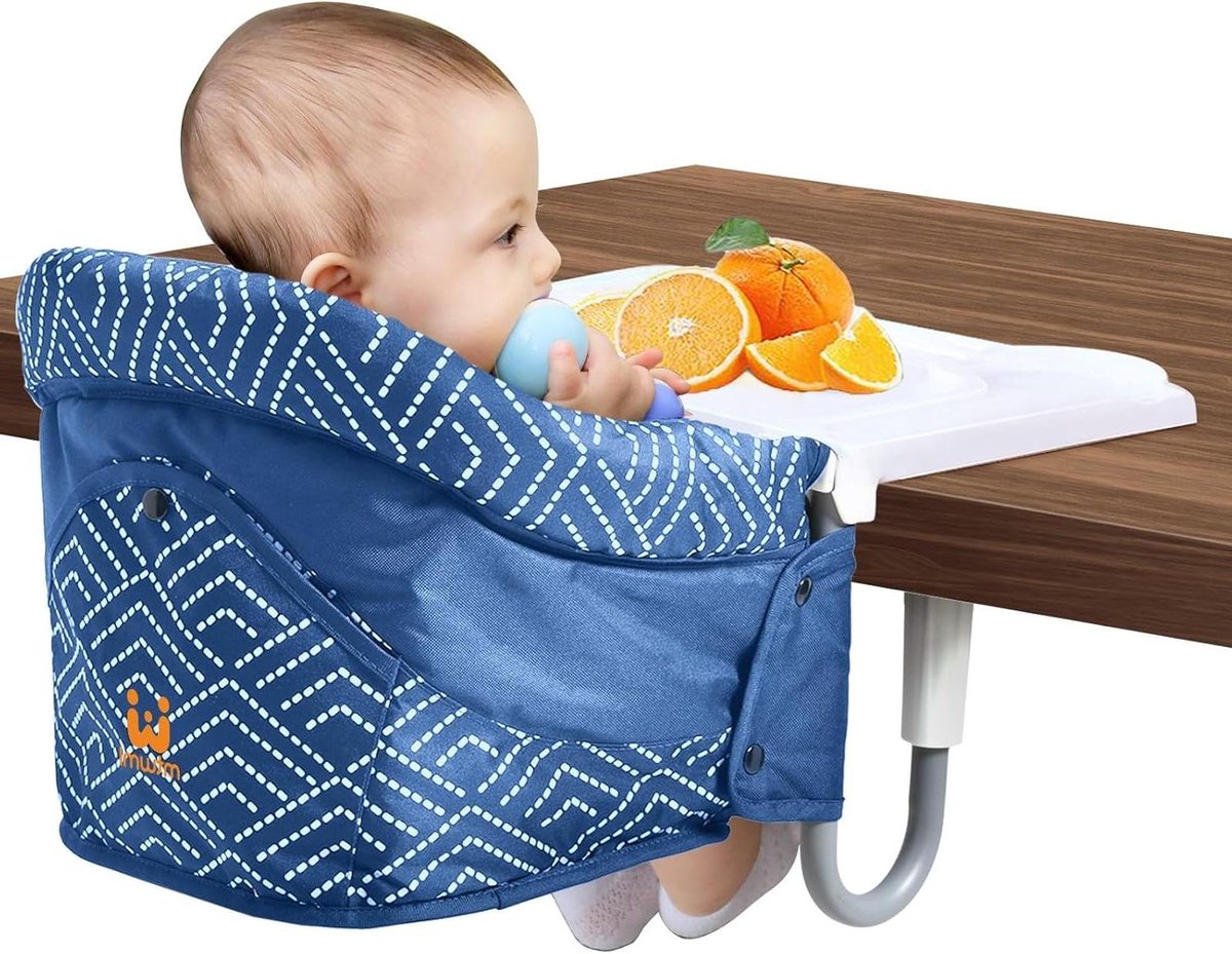 Kinderstoel Haak - Tafelstoel Baby - Veilig Eten - Verstelbaar Harnas - Tot 85 mm dik - Blauw Gestreept