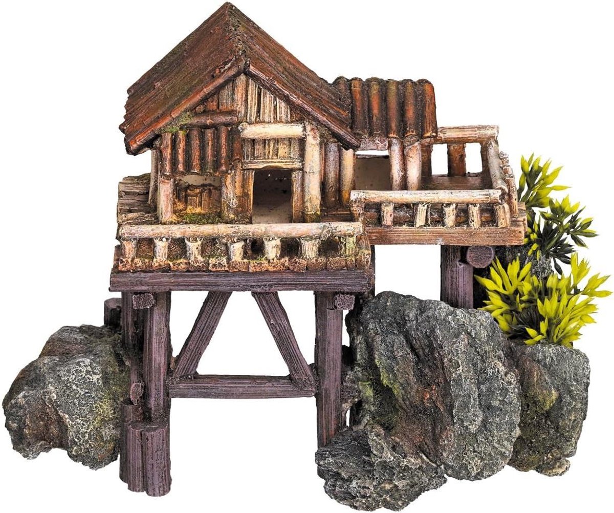 Houten Aquariumhuis - Decoratie Huis - Aquarium Inrichting - Niet-giftig Materiaal - 23 x 12.2 cm - Bruin