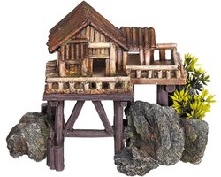 Houten Aquariumhuis - Decoratie Huis - Aquarium Inrichting - Niet-giftig Materiaal - 23 x 12.2 cm - Bruin