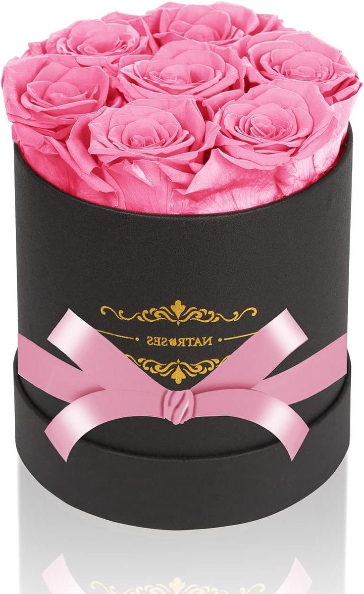 Geconserveerde Rozen - Langdurige Bloemen - Romantisch Cadeau - Handgemaakt Door Bloemisten - 7 Knoppen Doos - Roze