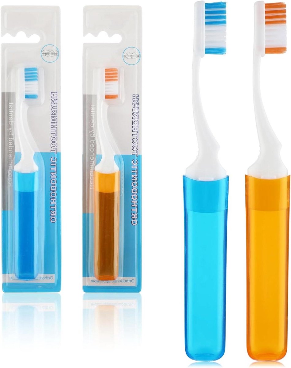 Reistandenborstel Set - Opvouwbaar Mondverzorging - Hygiënisch Reizen - Met Beschermhoes - 2 Stuks - Gemengde Kleuren