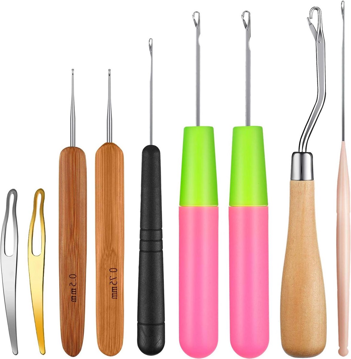 Haaknaalden set - Vlecht gereedschap - Handwerk projecten - Verschillende maten - 9 stuks - Multicolor