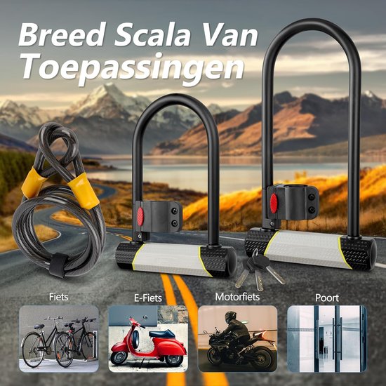 Diefstalbeveiliging fietsslot 180 x 320 mm U-slot - Fietsen + 1500 mm kabel - Houder racefiets mountainbike fiets van Oxford — afbeelding 4