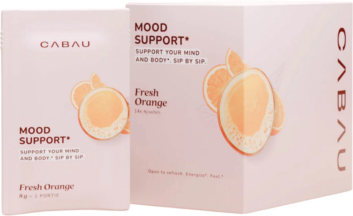 Cabau - Mood Support – Fresh Orange – 14 Self-care Sips met adaptogenen, aminozuren en vitamine B12 – goed voor mood, focus en concentratie – suikervrij - (14 x 8 gram)