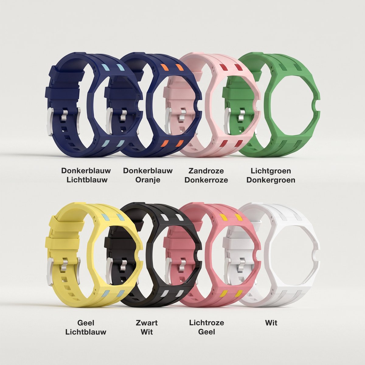 Siliconen Horlogeband met Beschermcase, geschikt voor Swatch x AP Royal Pop – Kroon op 3 uur – Conversiekit–Donkerblauw / Oranje