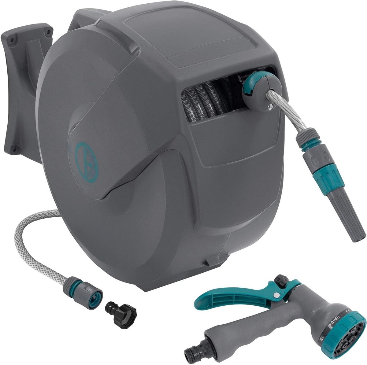 Tuinslanghaspel - Slanghouder - Automatisch oprollen - 180 graden zwenkbaar - 30 meter - Grijs